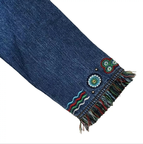 Chico's Embroidered Denim Jacket - Blue and Green - Picture 6 of 10